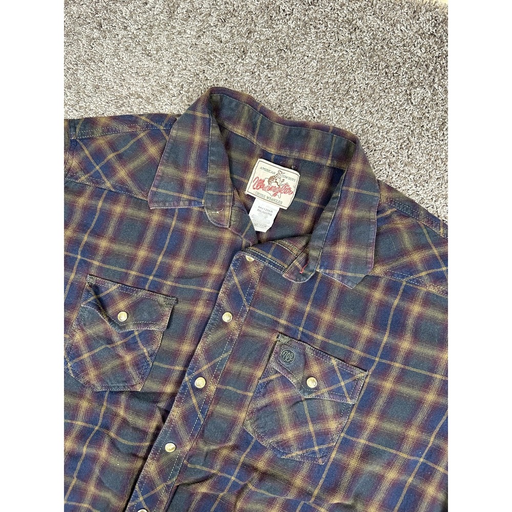 Wrangler Shirt Mens‎ 2XL Blue Green Plaid Pearl Snap Western Cowboy Workwear
